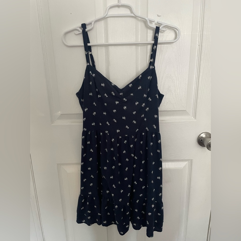 Hollister Navy Blue Floral Print Sundress With Adjustable Straps